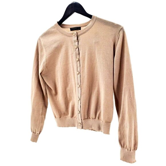 Esperanza Sweaters - ESPERANZA Cardigan Lightweight Tan FLOWER Buttons Casual Minimalist XL Petite